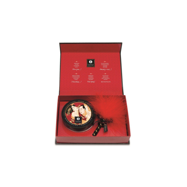 Mini Coffret poudre corporelle fraise/vin pétillant et plumeau assorti 